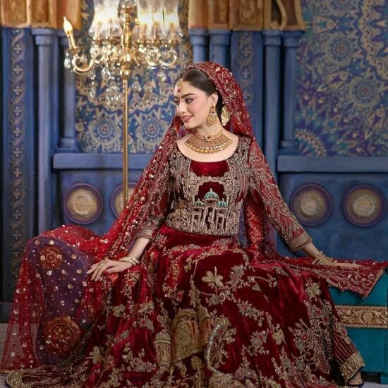 Luxury Bridal Red Velvet Lehenga