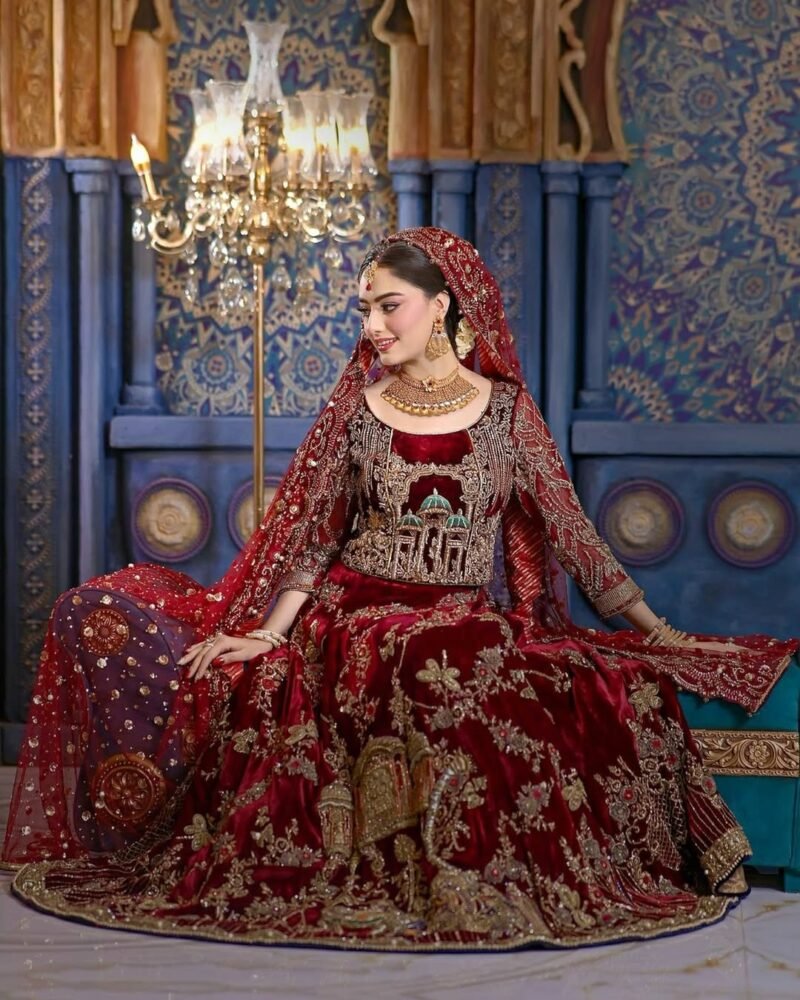 Luxury Bridal Red Velvet Lehenga