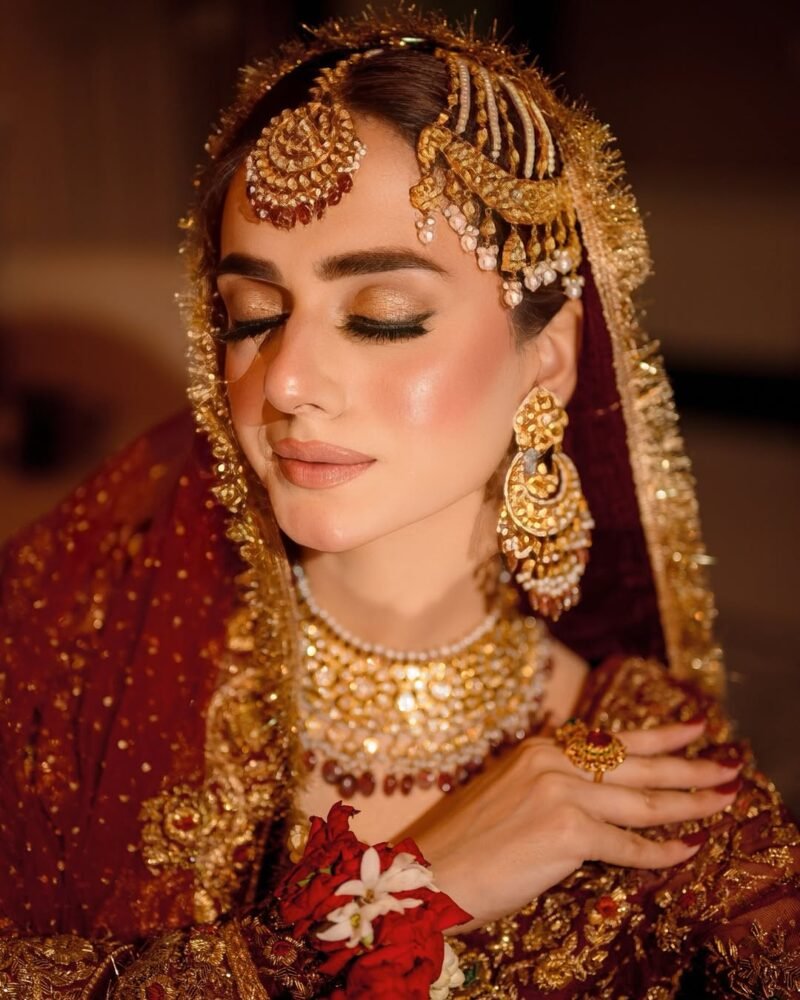 Luxury Bridal Sharara Set in Champagne Gold - Image 5