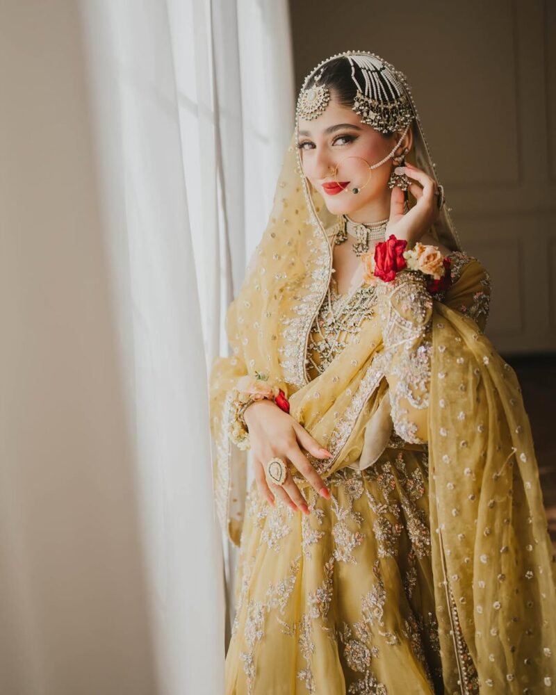 Luxury Mustard-Gold Bridal Lehenga – Hand Embroidered with Silver Zari & Sequins - Image 4