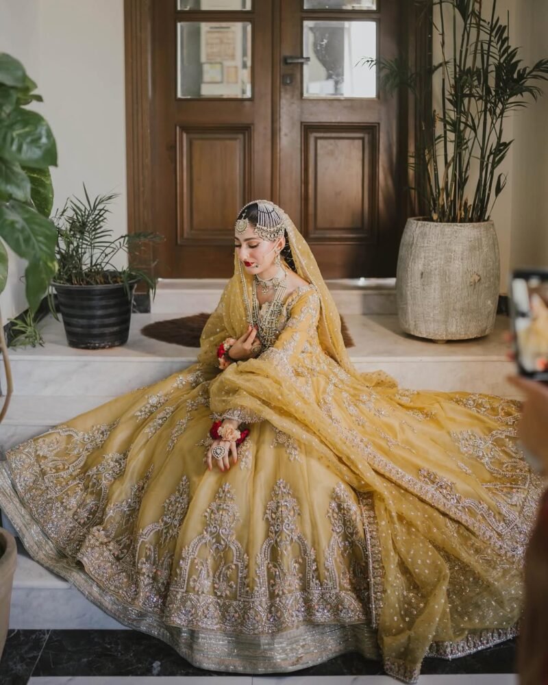 Luxury Mustard-Gold Bridal Lehenga – Hand Embroidered with Silver Zari & Sequins