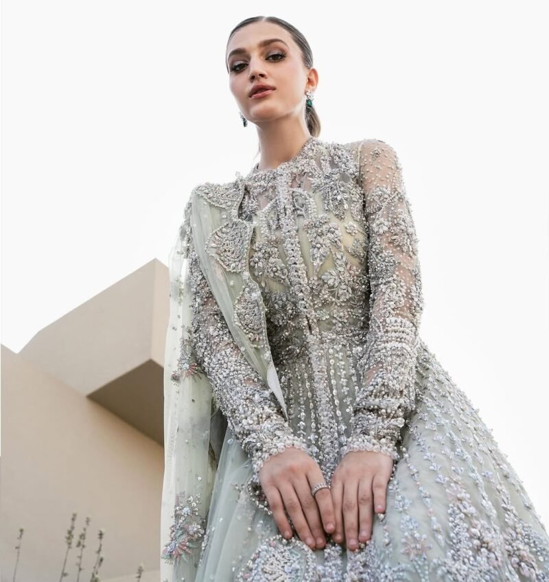 Silver Grey Luxury Embroidered Maxi Dress - Image 3