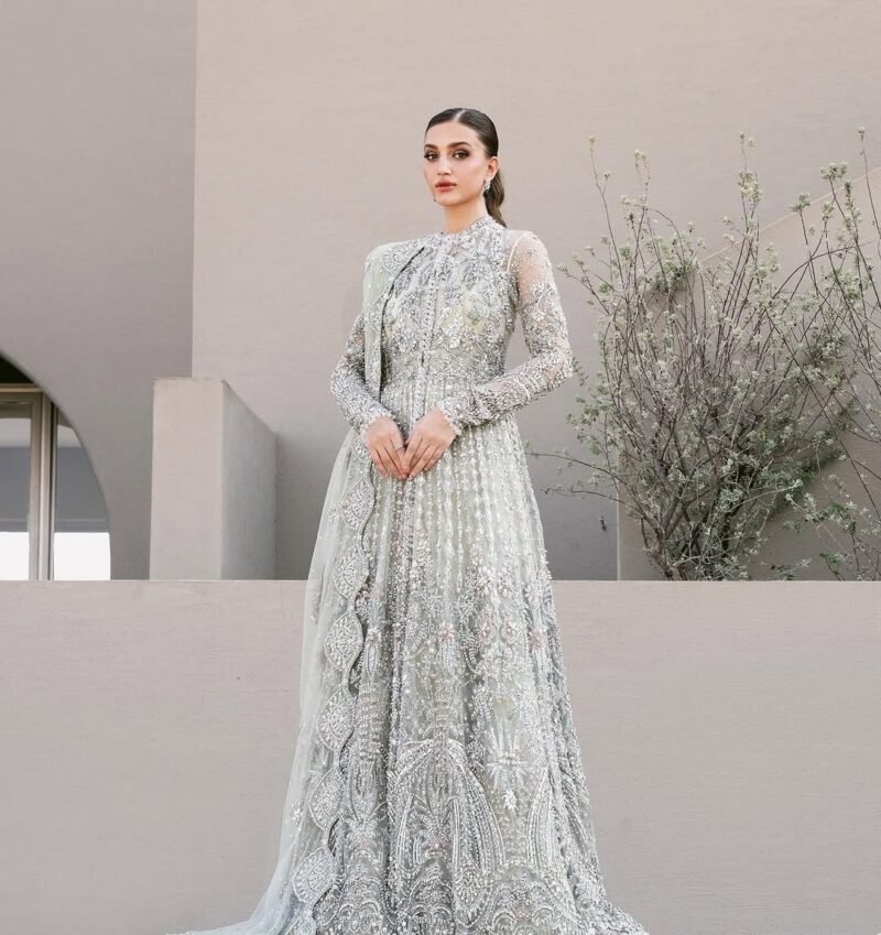 Silver Grey Luxury Embroidered Maxi Dress - Image 2