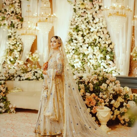 Ivory Gold Bridal Lehenga with Hand Embroidery & Dupatta