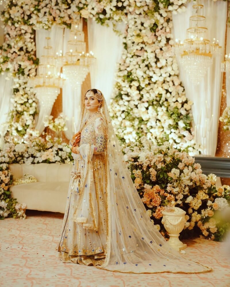 Ivory Gold Bridal Lehenga with Hand Embroidery & Dupatta