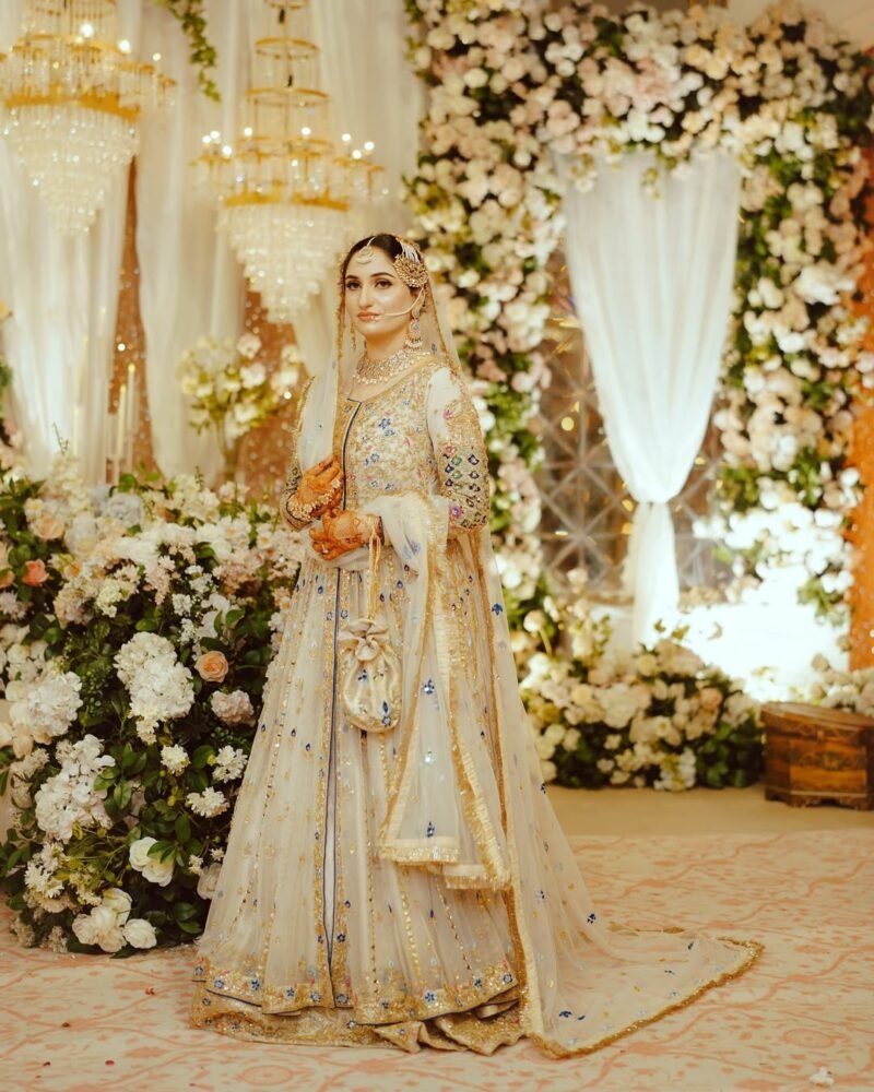Ivory Gold Bridal Lehenga with Hand Embroidery & Dupatta - Image 2