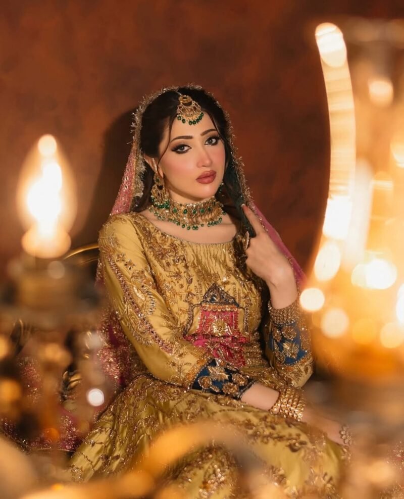 Yellow and Pink Bridal Lehenga with Hand Embroidery - Image 3