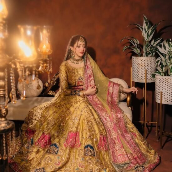 Yellow and Pink Bridal Lehenga with Hand Embroidery