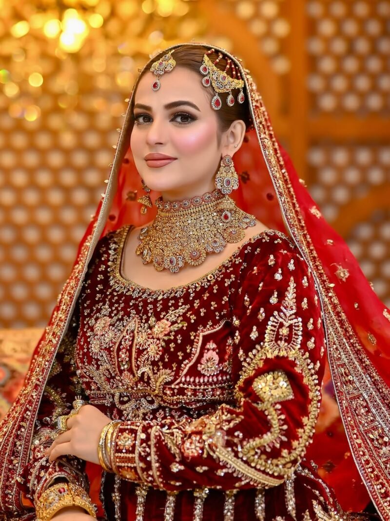 Luxury Bridal Red Embroidered Lehenga Set – Handcrafted Zari & Sequins Work - Image 5