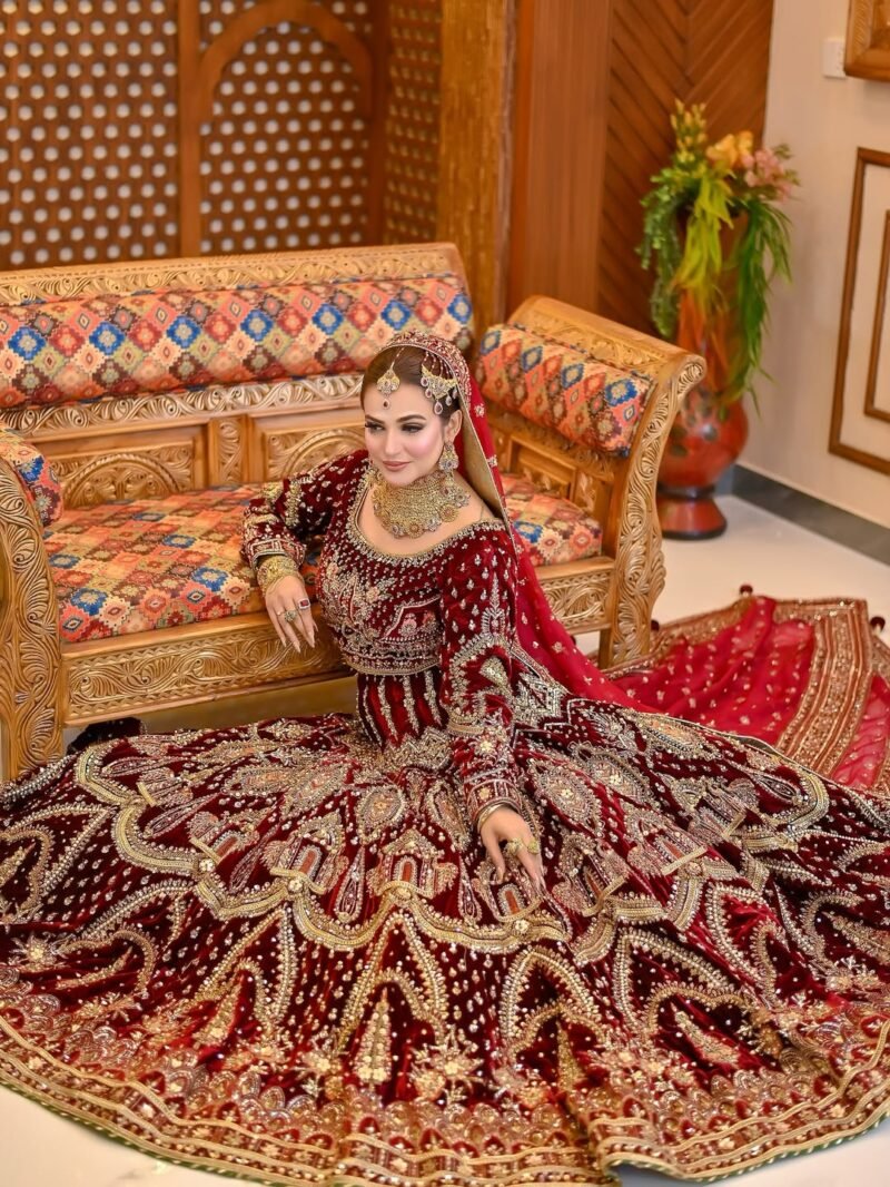 Luxury Bridal Red Embroidered Lehenga Set – Handcrafted Zari & Sequins Work - Image 2